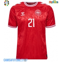Camisa de time de futebol Dinamarca Morten Hjulmand #21 Replicas 1º Equipamento Europeu 2024 Manga Curta